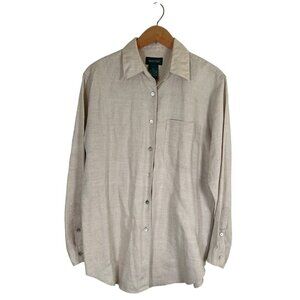 Vintage Hunt Club Womens Size 8 100% Natural Linen Classic Shirt MOP Buttons L/S